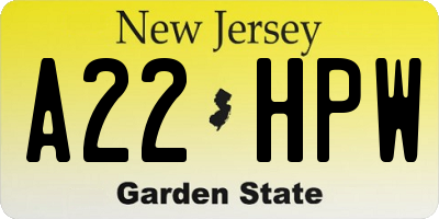 NJ license plate A22HPW