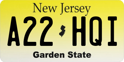 NJ license plate A22HQI