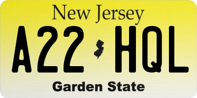 NJ license plate A22HQL