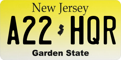 NJ license plate A22HQR