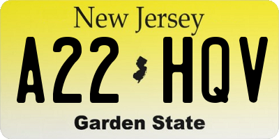 NJ license plate A22HQV