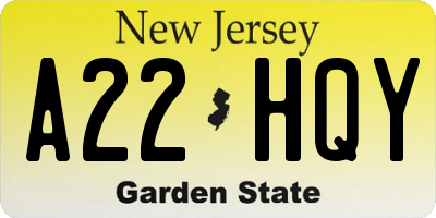 NJ license plate A22HQY