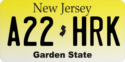 NJ license plate A22HRK