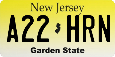 NJ license plate A22HRN