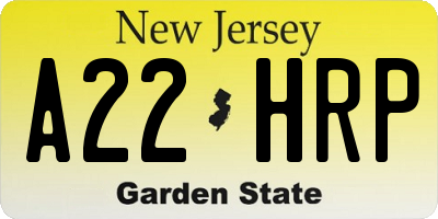 NJ license plate A22HRP