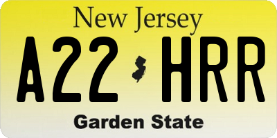 NJ license plate A22HRR