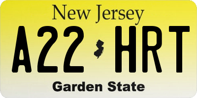 NJ license plate A22HRT