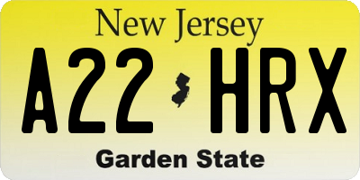 NJ license plate A22HRX