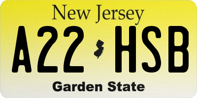 NJ license plate A22HSB