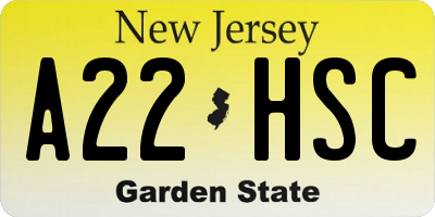 NJ license plate A22HSC