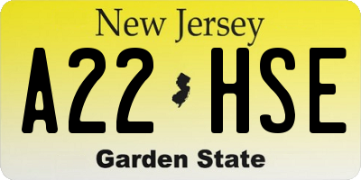 NJ license plate A22HSE
