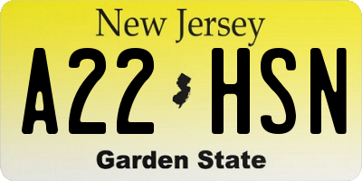 NJ license plate A22HSN