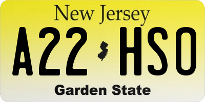 NJ license plate A22HSO