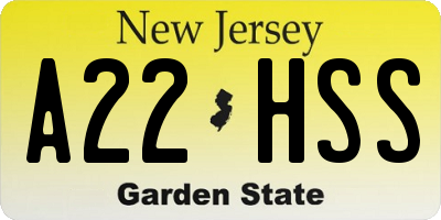 NJ license plate A22HSS