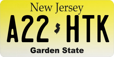 NJ license plate A22HTK