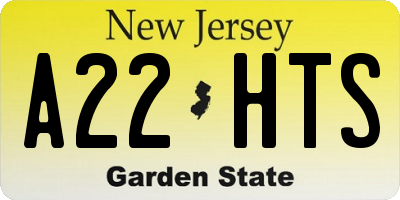 NJ license plate A22HTS