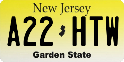 NJ license plate A22HTW