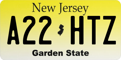 NJ license plate A22HTZ