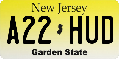 NJ license plate A22HUD