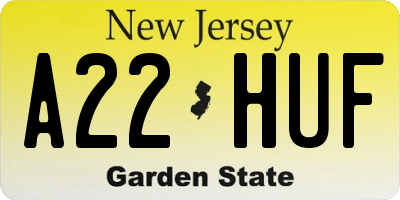 NJ license plate A22HUF
