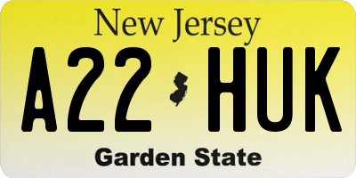 NJ license plate A22HUK