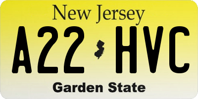 NJ license plate A22HVC