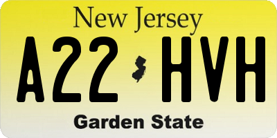 NJ license plate A22HVH