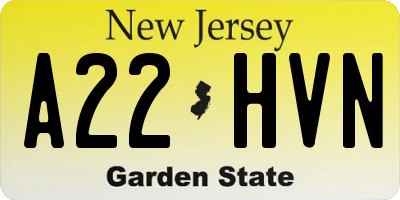 NJ license plate A22HVN