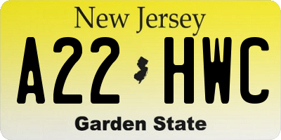 NJ license plate A22HWC