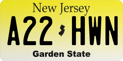 NJ license plate A22HWN