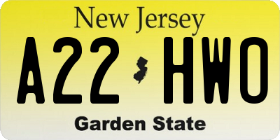 NJ license plate A22HWO