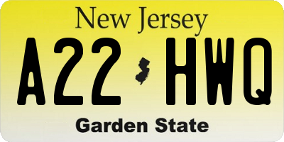 NJ license plate A22HWQ
