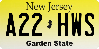 NJ license plate A22HWS
