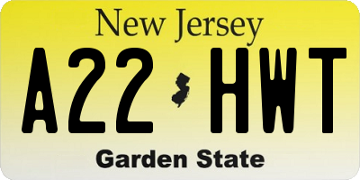 NJ license plate A22HWT