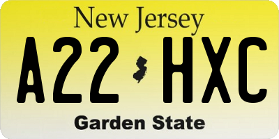 NJ license plate A22HXC