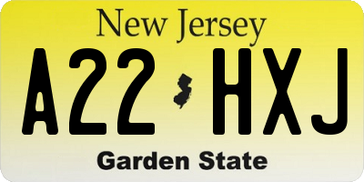 NJ license plate A22HXJ