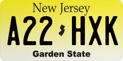 NJ license plate A22HXK