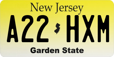 NJ license plate A22HXM