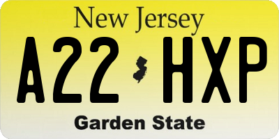 NJ license plate A22HXP