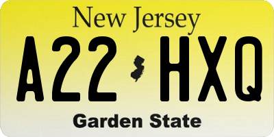 NJ license plate A22HXQ