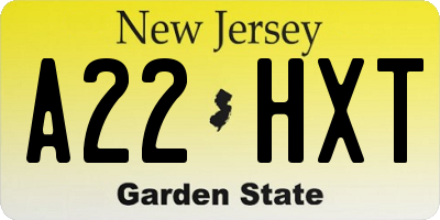 NJ license plate A22HXT