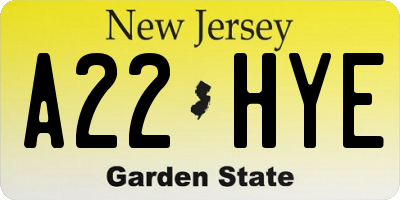 NJ license plate A22HYE