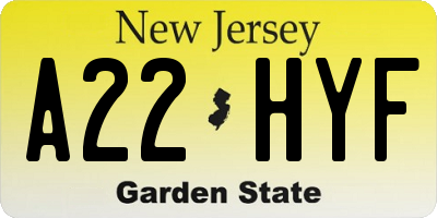 NJ license plate A22HYF