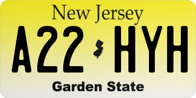 NJ license plate A22HYH