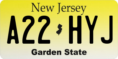NJ license plate A22HYJ