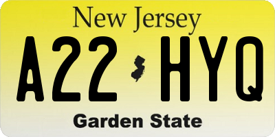 NJ license plate A22HYQ