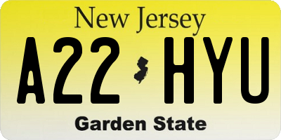 NJ license plate A22HYU