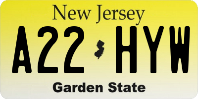 NJ license plate A22HYW