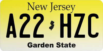 NJ license plate A22HZC