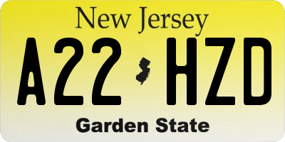 NJ license plate A22HZD